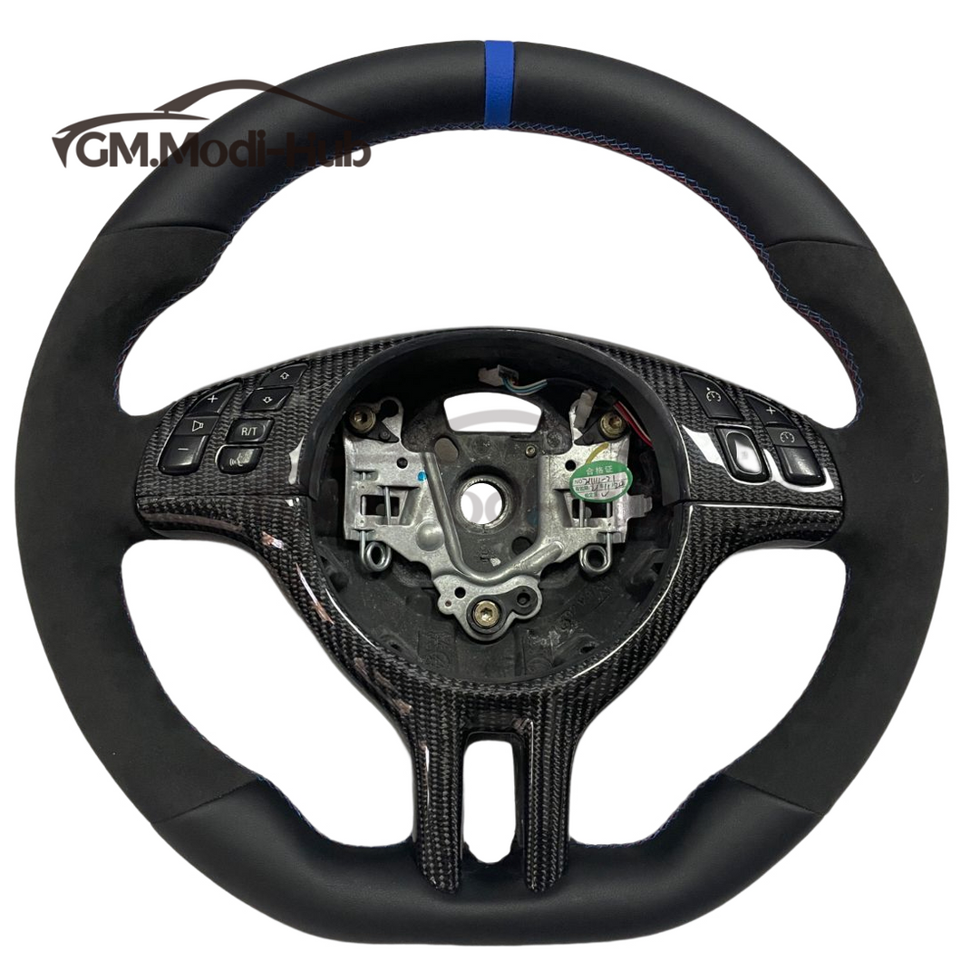 GM. Modi-Hub For BMW M3 M5 X5 E46 E39 E53 Leather Steering Wheel + Carbon Fiber Trim
